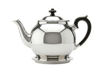 Isolated Silver Teapot with Black Handle, Elegant Tea Service