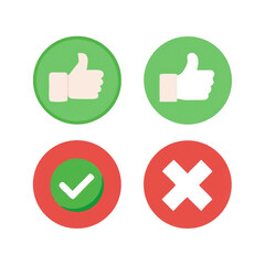 Thumbs Up Down Checkmark Cross Icons on Transparent Background
