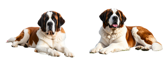 Senior Saint Bernard Dog Gracie Lounging Peacefully in Garden, isolated on transparent background PNG