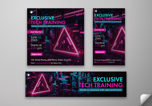 Editable Tech Training Template &ndash; Neon Futuristic Theme for Hands-On Technology Workshop Promotion