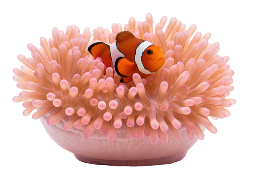 Isolated Clownfish Resting in Anemone Tentacles