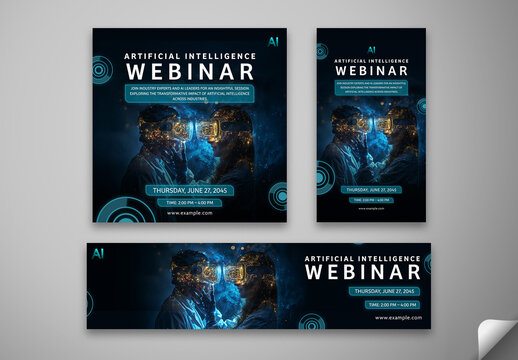 Editable Artificial Intelligence Webinar Social Media Pack &ndash; Futuristic Templates for Online AI Sessions and Tech Discussions
