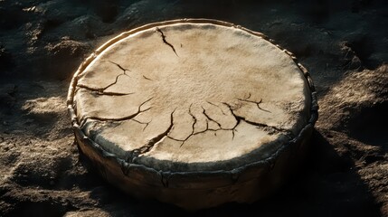 Cracked Drum Surface with Natural Texture and Earthy Background