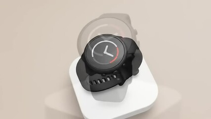 Stylish black smartwatch on a minimalist background, showcasing modern design and functionality