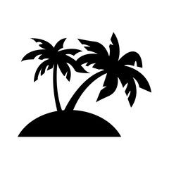Vector black icon of desert island. Isolated on white background
