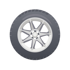 Obraz premium Car Wheel and Tire Vector Illustration. Modern Alloy Rim and Rubber Tread.