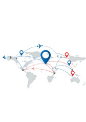 Obraz premium Illustration World Map Air Travel Destination Routes with Blue And Red