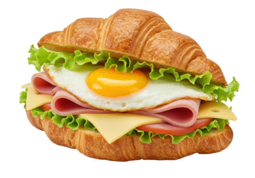 Isolated Croissant Sandwich with Ham Egg and Lettuce