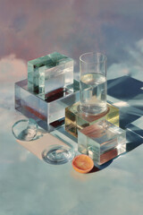 create photorealistic ultraminimalist design for modern website homepage featuring transparent materials that