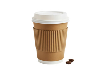 Isolated Takeaway Coffee Cup with Lid and Coffee Beans