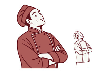 Content chef with arms crossed and eyes closed in a pose of satisfaction and pride