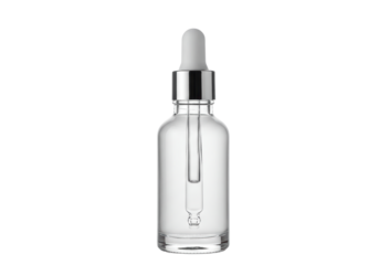 Isolated Clear Glass Dropper Bottle with Silver Cap
