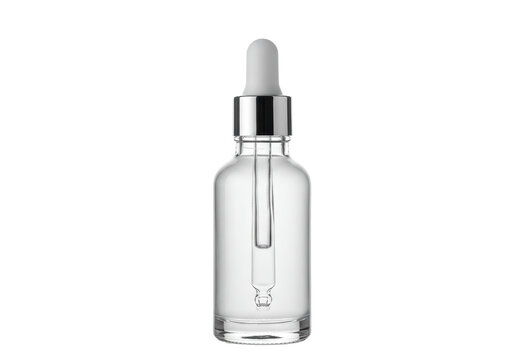 Isolated Clear Glass Dropper Bottle with Silver Cap