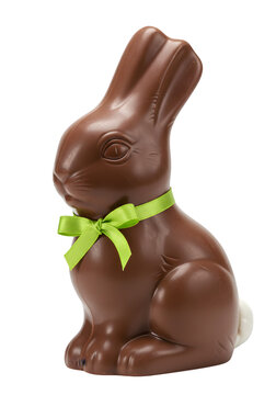 Isolated 3D Render of a Chocolate Rabbit with Green Ribbon on Transparent