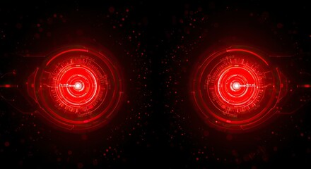 Futuristic Red HUD Interface with Circular Elements on Dark Background