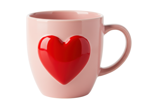Isolated Pink Coffee Mug with Red Heart - Powered by Adobe