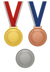 Isolated 3D Render of Gold Silver Bronze Medals Awarding Achievement
