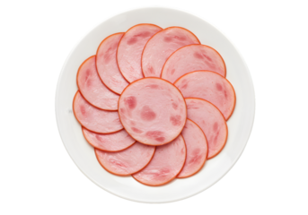 Isolated Sliced Ham Food On Plate Background Round Meat Slices
