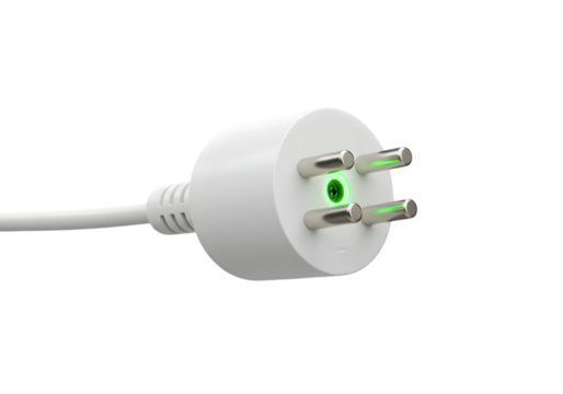 Isolated 3D Render of White Electrical Plug Cable in Transparent Background
