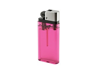 Isolated Transparent Pink Lighter with Silver Accents