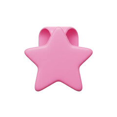 Obraz premium Pink Star Ribbon 3D Icon Render, Badge Shape Graphic Shiny Symbol