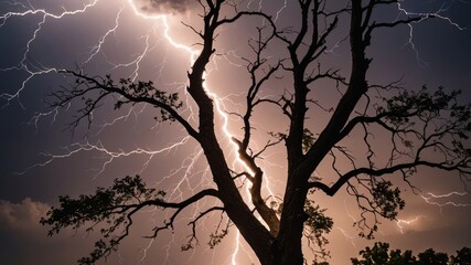 Ein Blitz schlägt in einen Baum ein - Gewitter