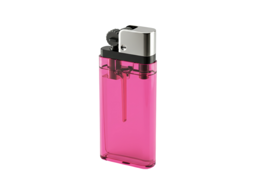 Isolated Transparent Pink Lighter with Silver Accents