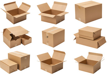 Fototapeta premium Isolated 3D Rendering Cardboard Boxes on Transparent Background