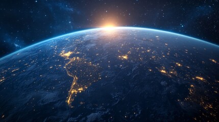 Earthrise City Lights at Dawn, Space View, Planet Earth Global Illumination, Night Lights