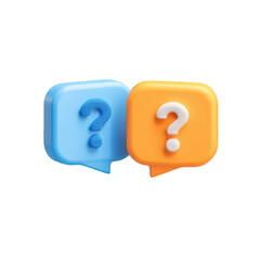 Two cartoon question mark speech bubbles, one blue, one orange