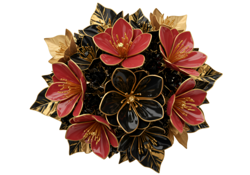 Isolated 3D Rendering of Floral Arrangement with Red Gold and Black Flowers