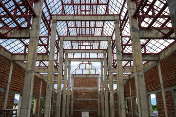 Church under construction at Wat Sankoolue aranyavasi, Chiang Mai, Northern Thailand