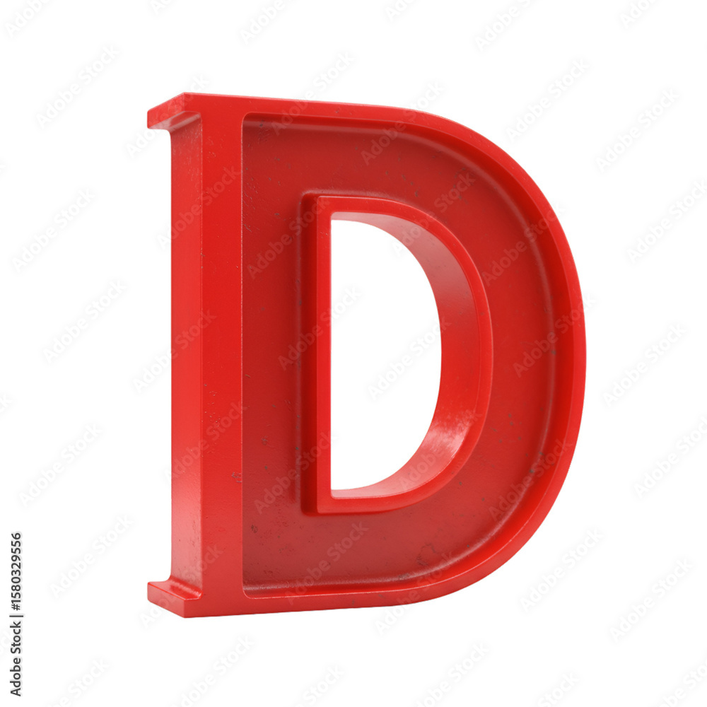 Fototapete red glossy uppercase letter d 3d render with transparent background