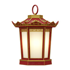 Red Gold Chinese Lantern Glowing Decoration Festive Illustration