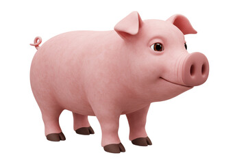 Isolated Cartoon Pink Pig with Smiling Expression