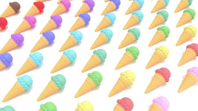3d color ice cream pattern white bg 4k