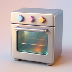 Stainless steel oven icon with glass door, 3D pastel render