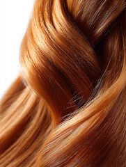 Fototapeta premium Vibrant Wavy Auburn Hair Strands on a Minimalist Background
