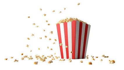 Popcorn Explosion in Red and White Striped Container Isolated on Transparent Background