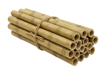 Isolated Bundle of Dry Bamboo Poles Tied with Rope