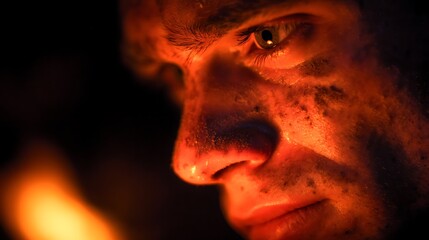 Man Face Illuminated by Fire