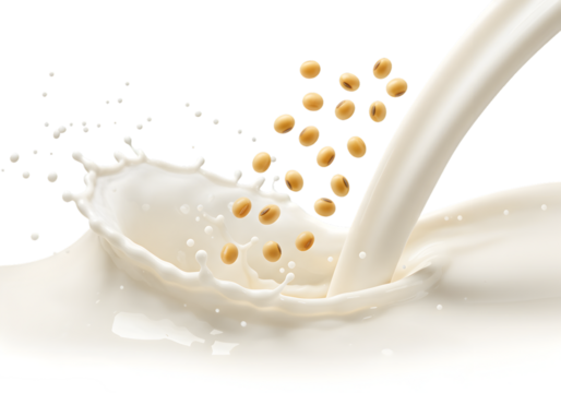 Isolated Splash of Creamy White Soy Milk with Soybeans Falling Image