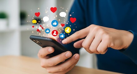 Smartphone interaction with social media icons and notifications