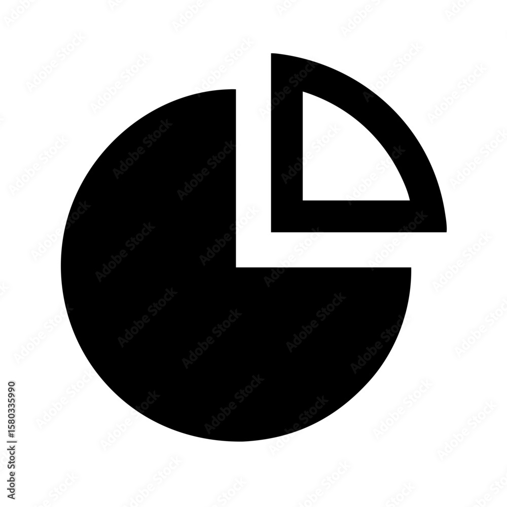 Poster Black pie chart on white background displaying statistical data. Minimalist pie chart shows data representation and analysis.