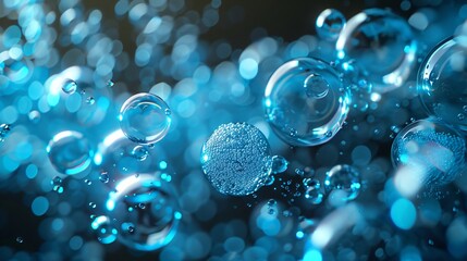 Flowing blue bubbles dance underwater sparking fizz in aquariums, seas, oceans