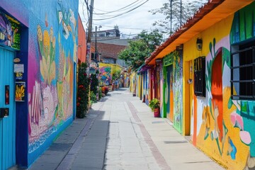 Fototapeta premium Graffiti alley with vibrant mural paintings