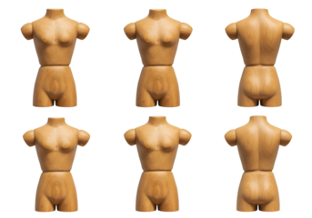 Isolated 3D Rendering Of Wooden Mannequin Torso Figure With Transparent Background