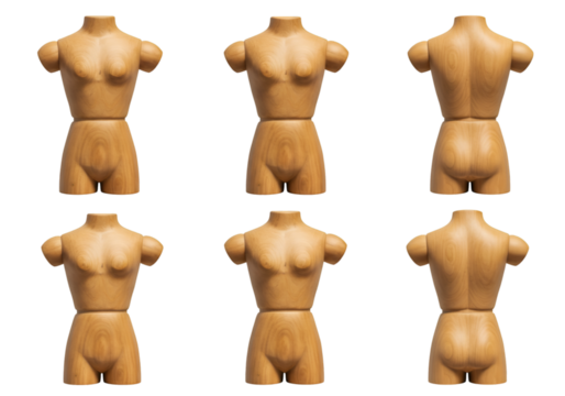 Isolated 3D Rendering Of Wooden Mannequin Torso Figure With Transparent Background