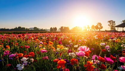 Fototapeta premium Vibrant flower field at sunrise