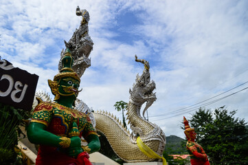 Statues of Serpent Guarding temples, Lanna Architecture, Symbols of Buddhism, South East Asia